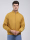Men Mustard Solid Mock Neck Full Sleeve Jacket