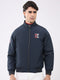 Men Navy Blue Solid Collar Full Sleeve Jacket