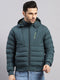 Men Green Solid Hooded Full Sleeve Jacket