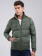 Men Green Solid Hooded Full Sleeve Jacket