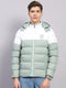 Men Sea Green Solid Hooded Full Sleeve Jacket