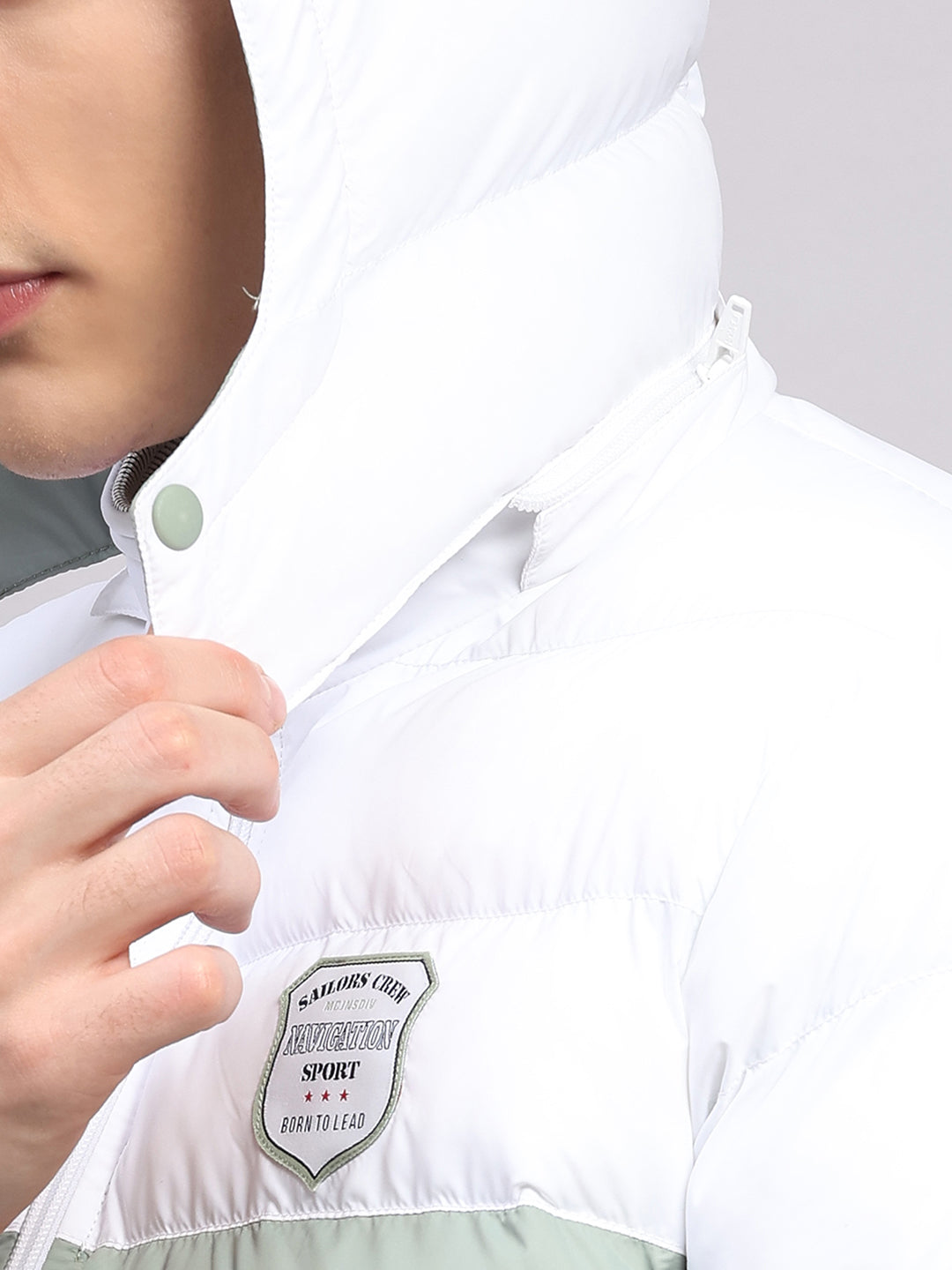 Men Sea Green Solid Hooded Full Sleeve Jacket