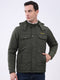 Men Olive Solid Hooded Full Sleeve Jacket