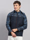 Men Navy Blue Solid Hooded Full Sleeve Jacket