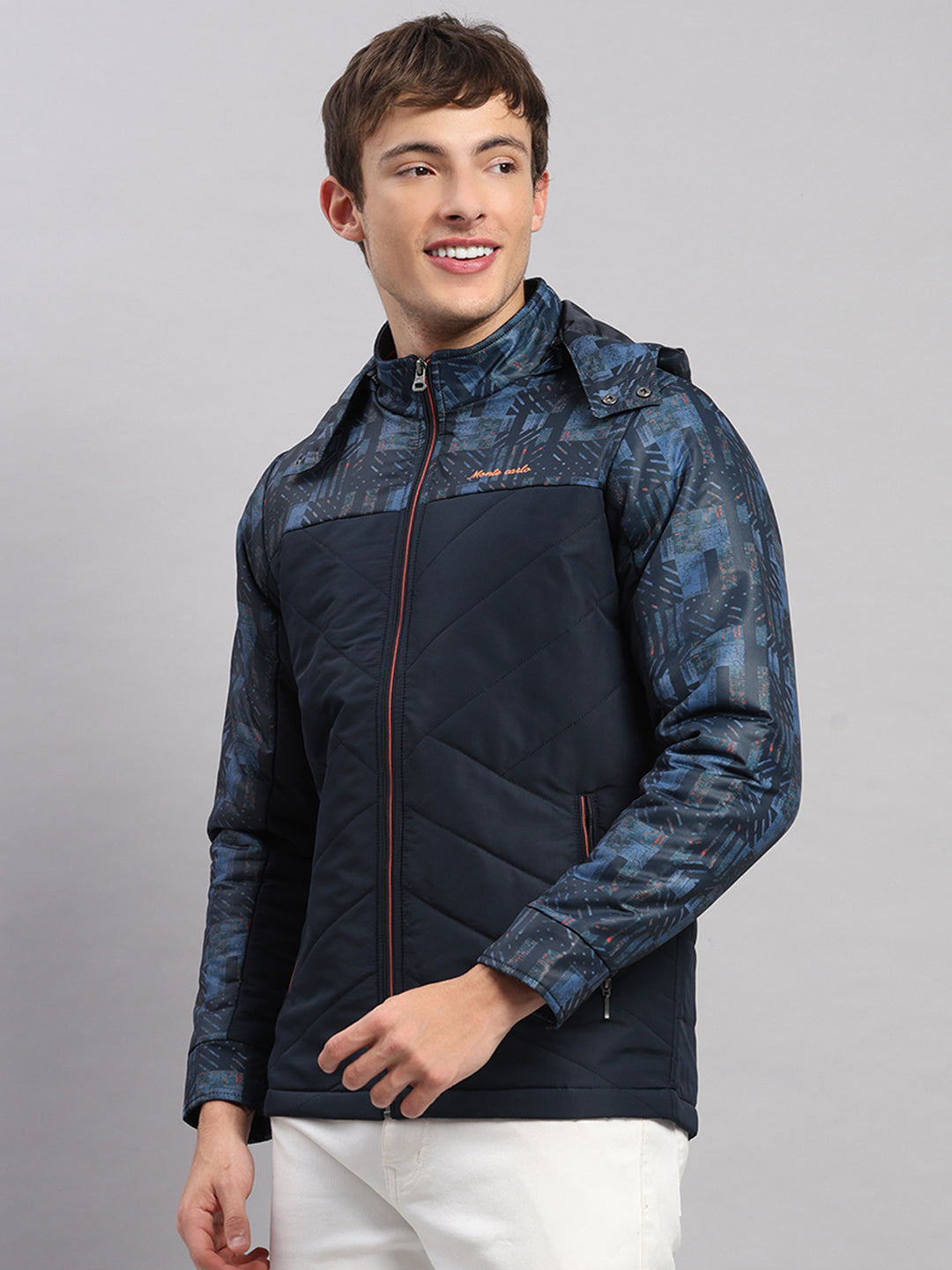 Men Navy Blue Solid Hooded Full Sleeve Jacket