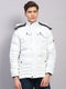 Men White Solid Hooded Full Sleeve Jacket
