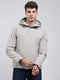 Men Cream Solid Hooded Full Sleeve Jacket