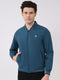 Men Teal Blue Solid Collar Full Sleeve Jacket