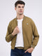 Men Mustard Solid Band Neck Full Sleeve Jacket