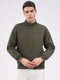 Men Olive Solid Mock Neck Full Sleeve Jacket
