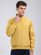 Men Yellow Solid Stand Collar Full Sleeve Jacket