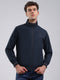 Men Navy Blue Solid Stand Collar Full Sleeve Jacket