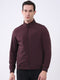 Men Burgundy Solid Mock Neck Full Sleeve Jacket