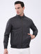 Men Charcoal Solid Mock Neck Full Sleeve Jacket