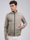 Men Beige Solid Stand Collar Full Sleeve Jacket