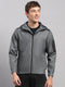 Men Grey Solid Hooded Full Sleeve Jacket