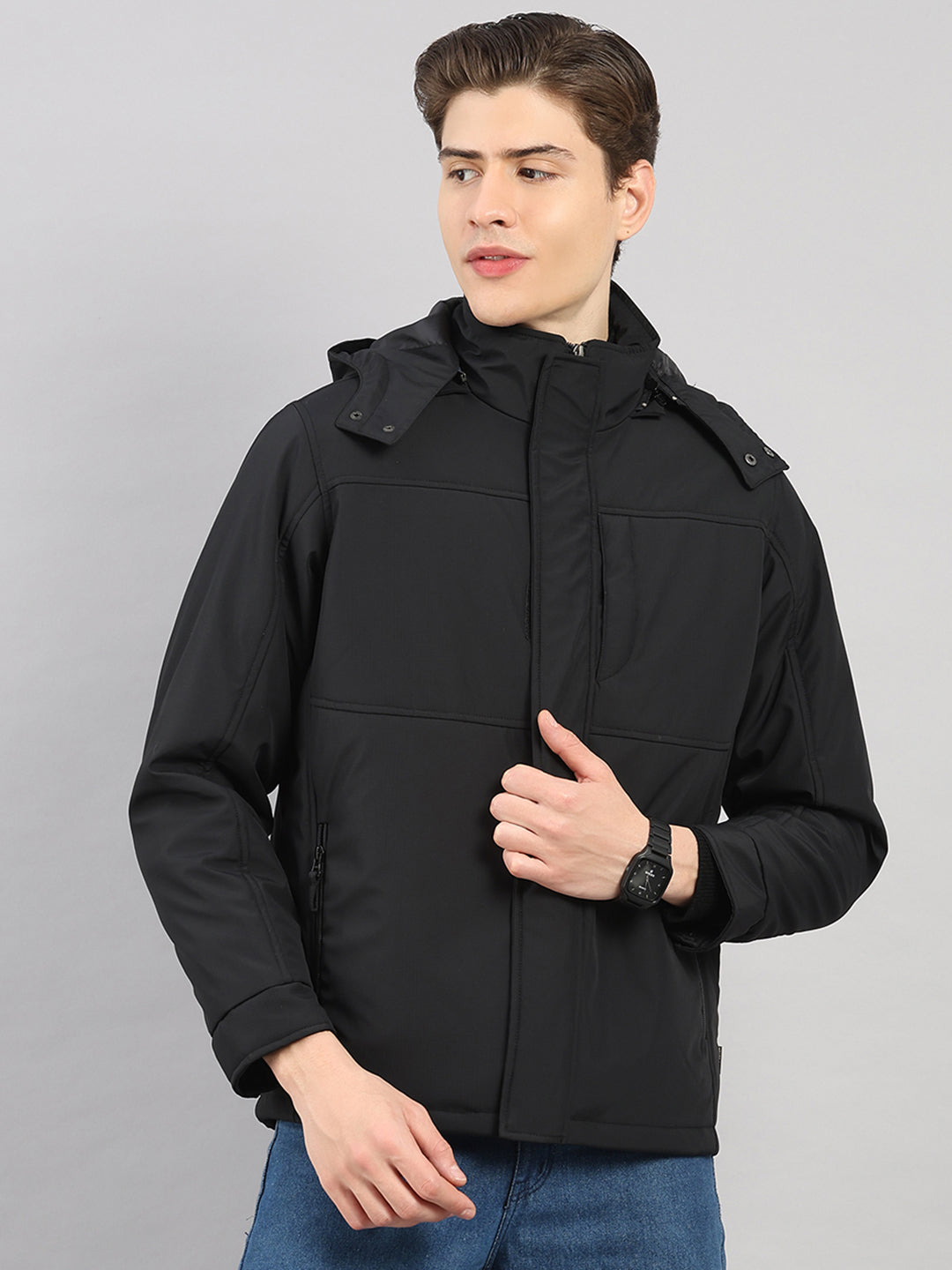 Men Black Solid 4 in 1 Convertible Hooded Jacket Wear It 4 Ways