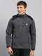 Men Grey Solid Hooded Full Sleeve Jacket