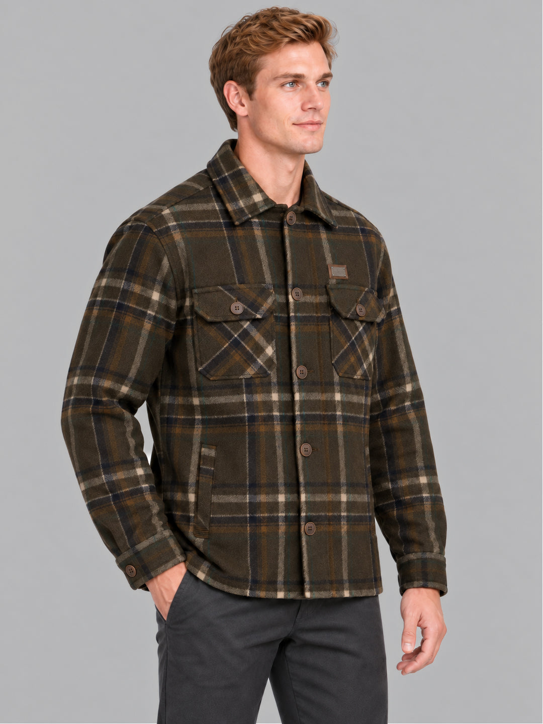 Men Brown Solid Front Open Full Sleeve Jacket