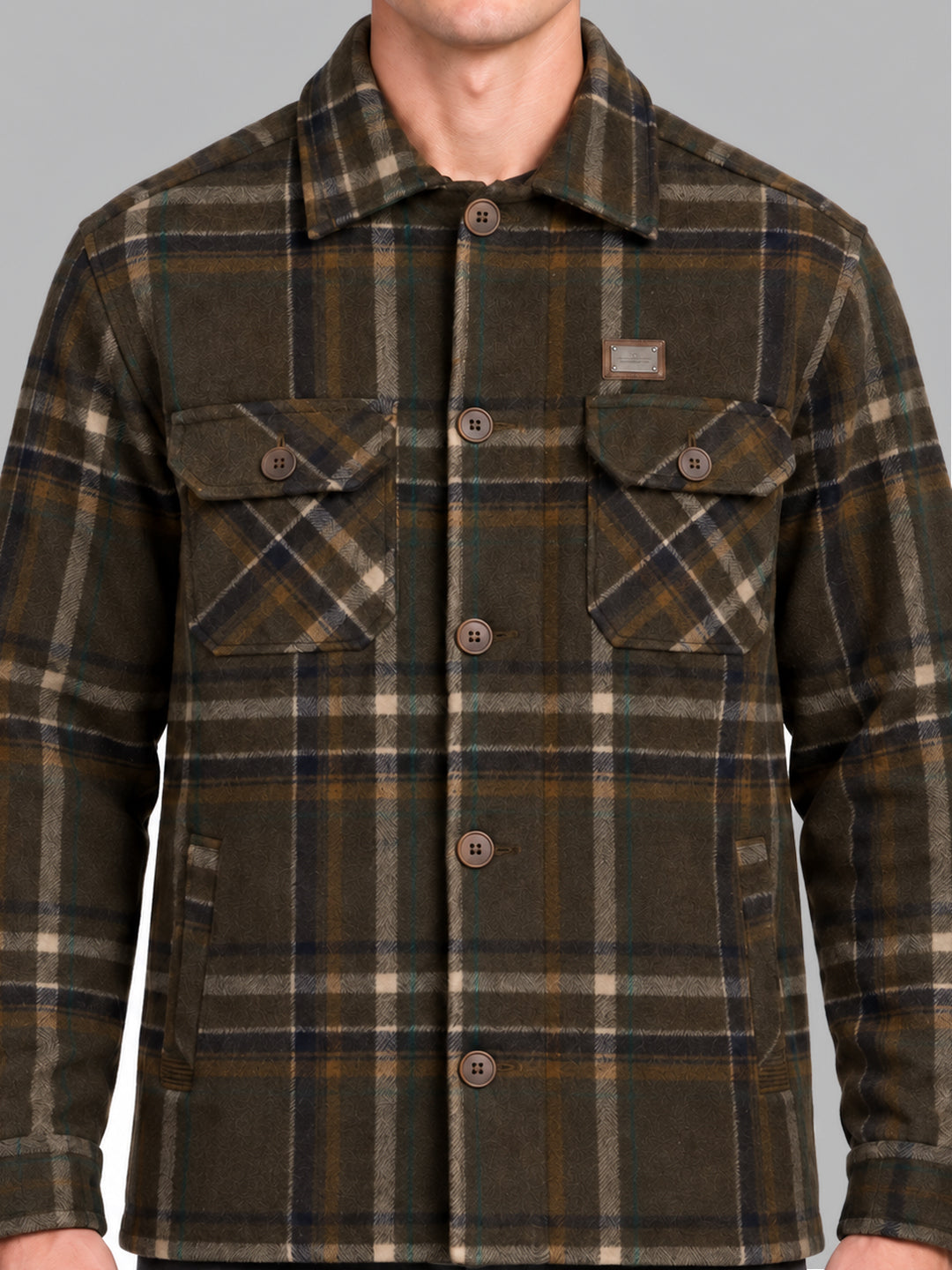 Men Brown Solid Front Open Full Sleeve Jacket