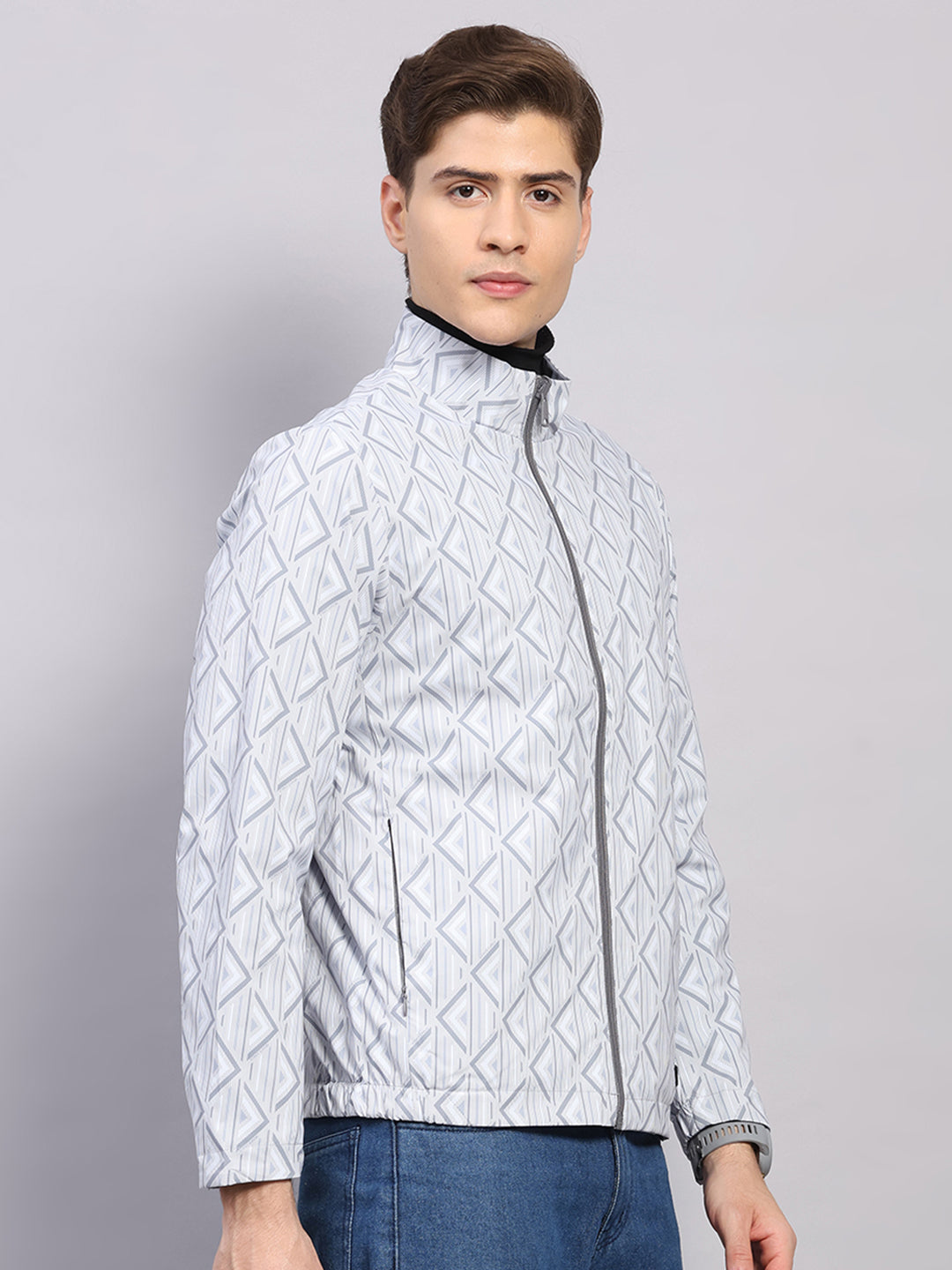 Men Grey Solid Hooded Full Sleeve Reversible Jacket