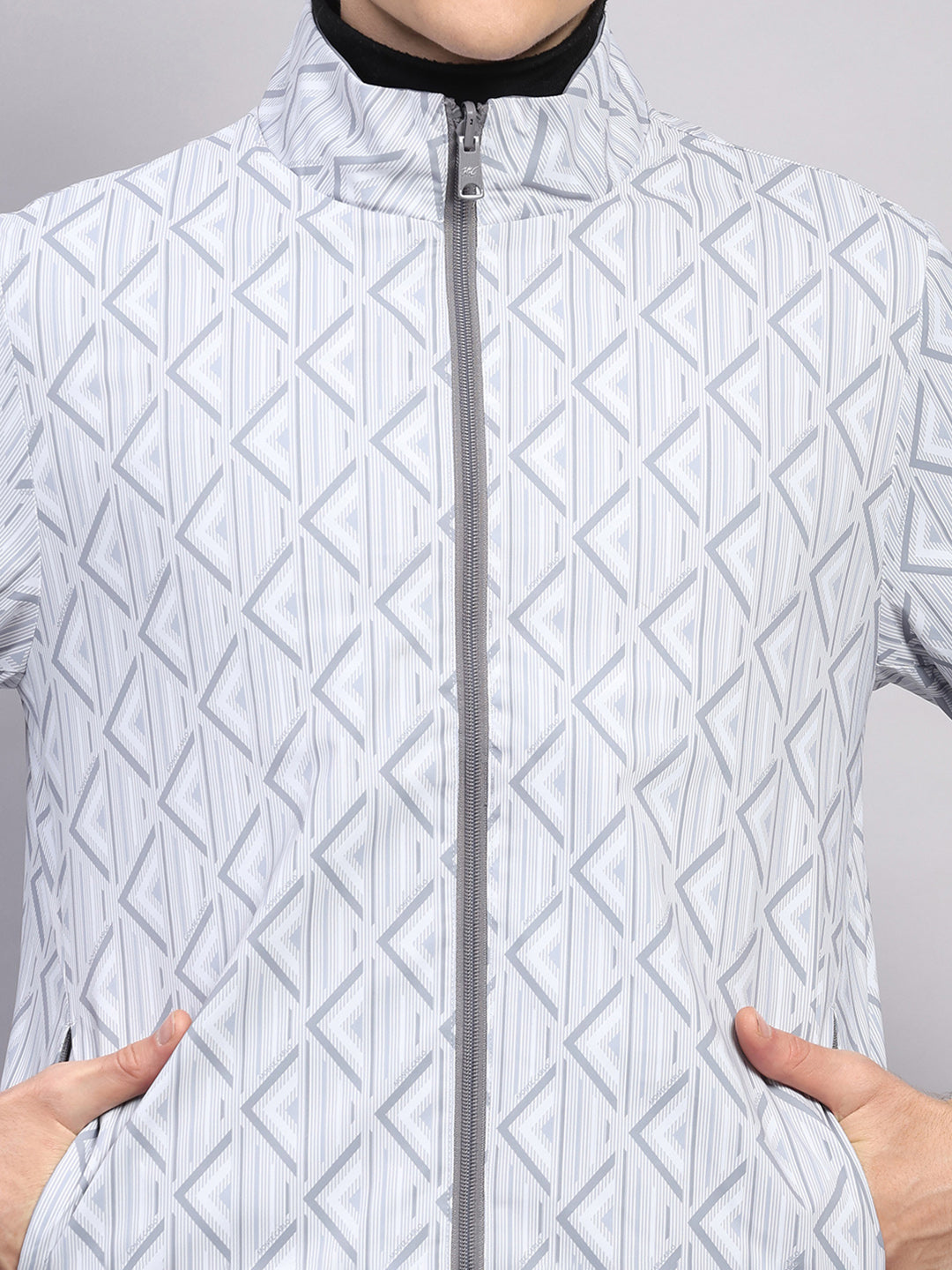 Men Grey Solid Hooded Full Sleeve Reversible Jacket