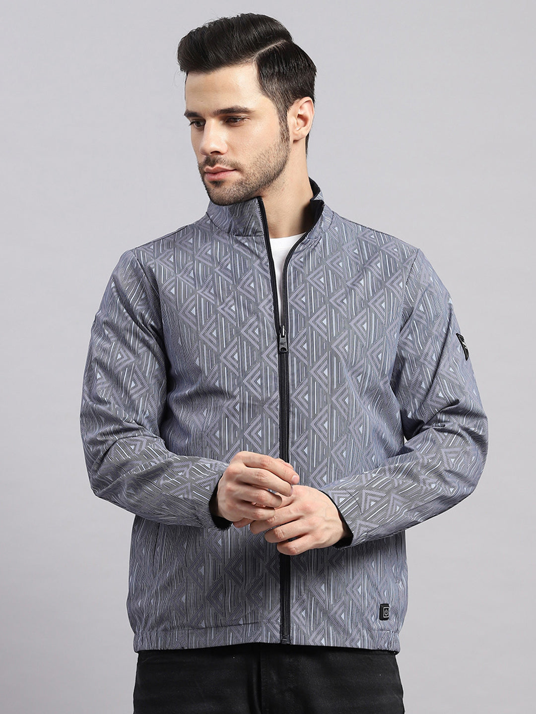 Men Navy Blue Solid Hooded Full Sleeve Reversible Jacket