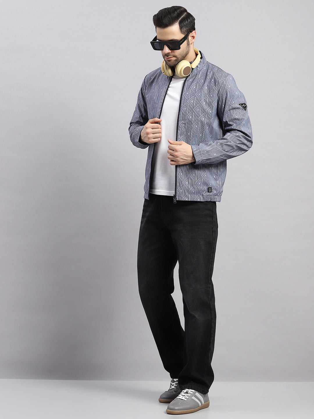 Men Navy Blue Solid Hooded Full Sleeve Reversible Jacket