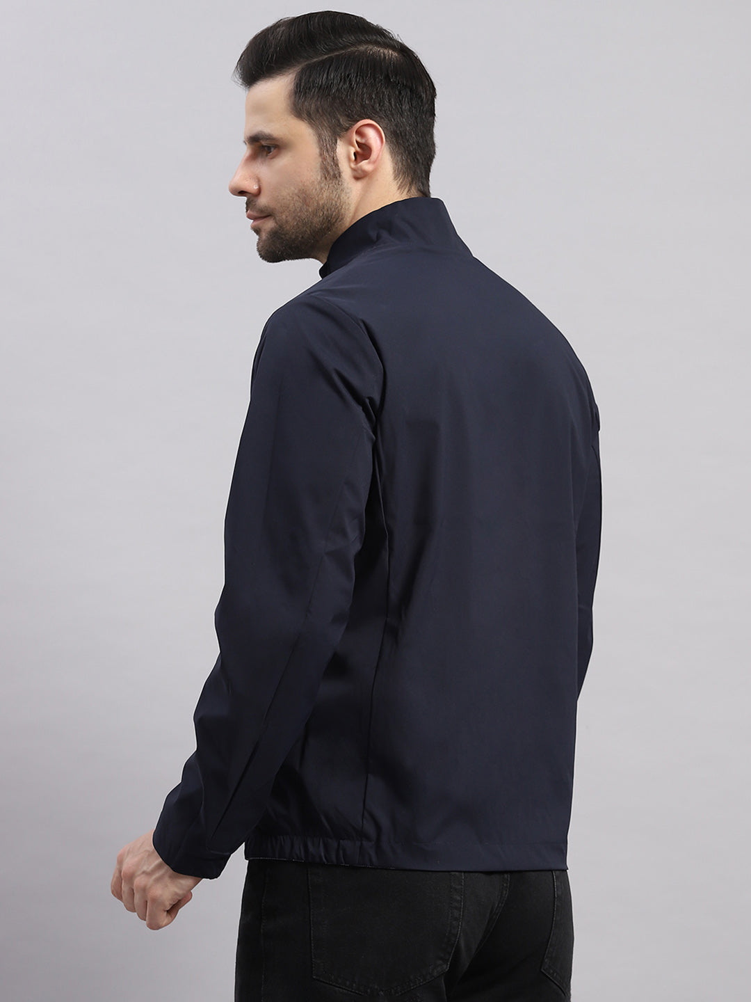 Men Navy Blue Solid Hooded Full Sleeve Reversible Jacket