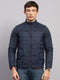 Men Navy Blue Solid Collar Full Sleeve Jacket