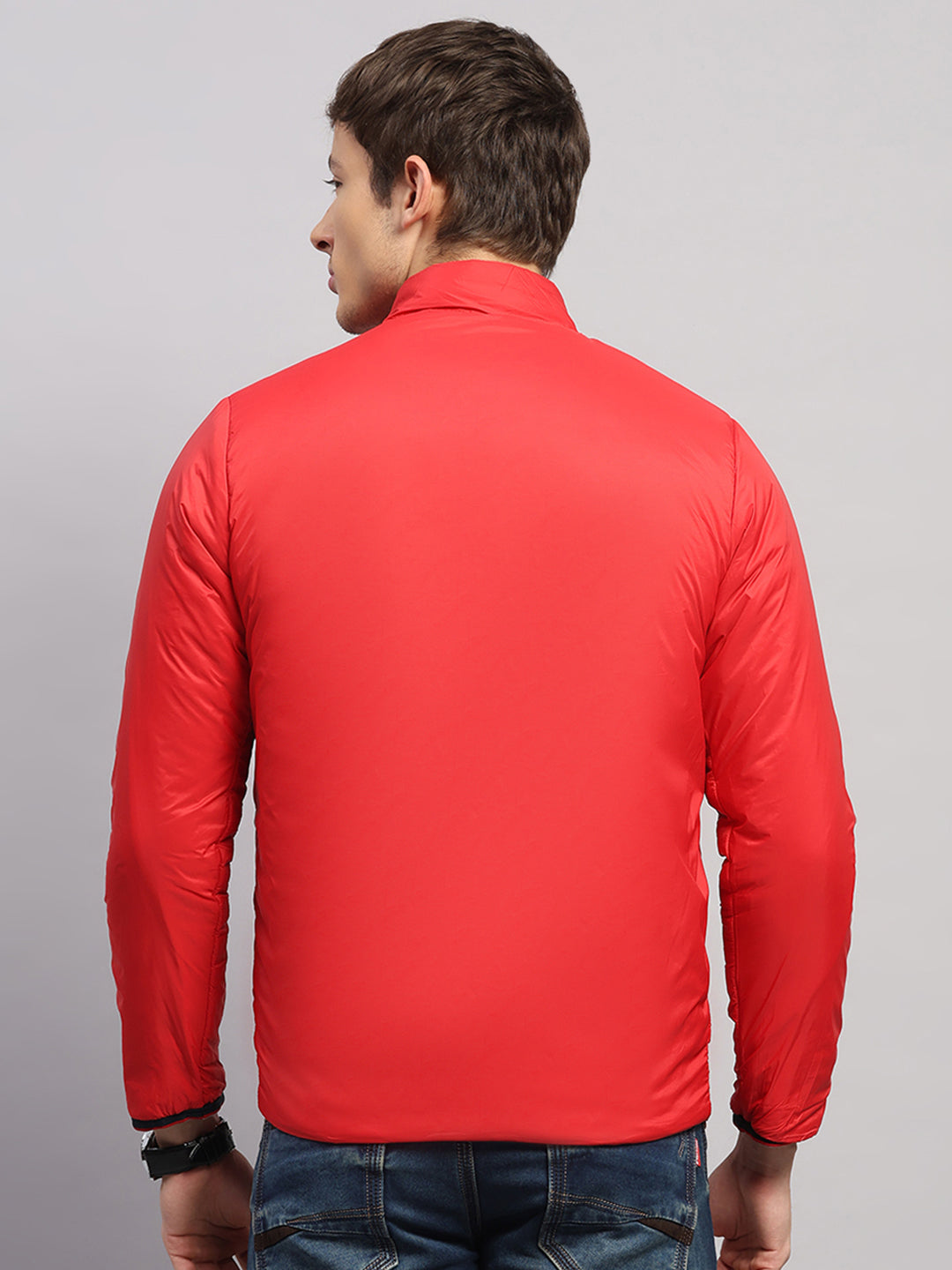 Men Navy Blue Solid Collar Full Sleeve Jacket