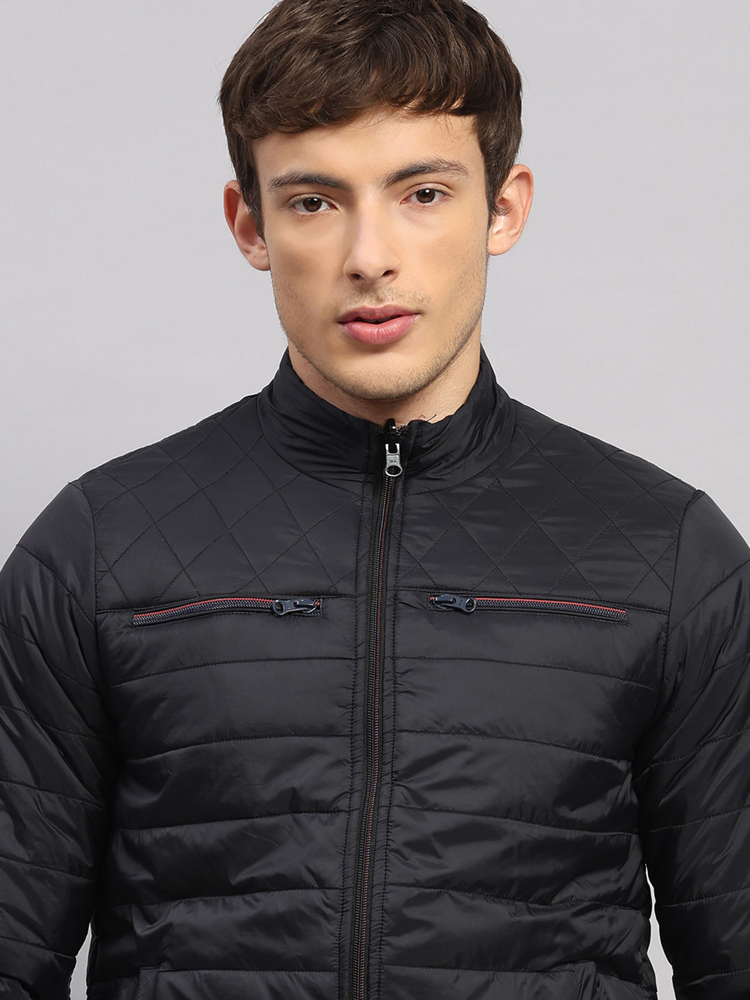 Men Black Solid Collar Full Sleeve Jacket