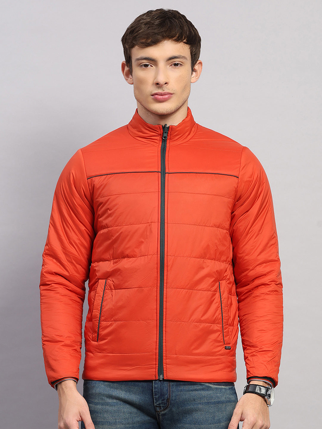 Men Olive Solid Collar Full Sleeve Reversible Jacket