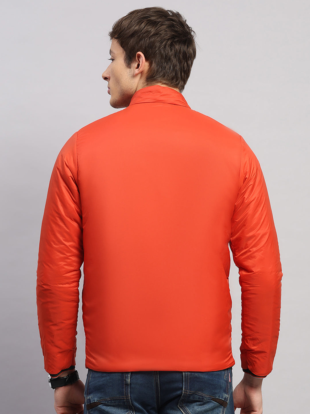 Men Olive Solid Collar Full Sleeve Reversible Jacket