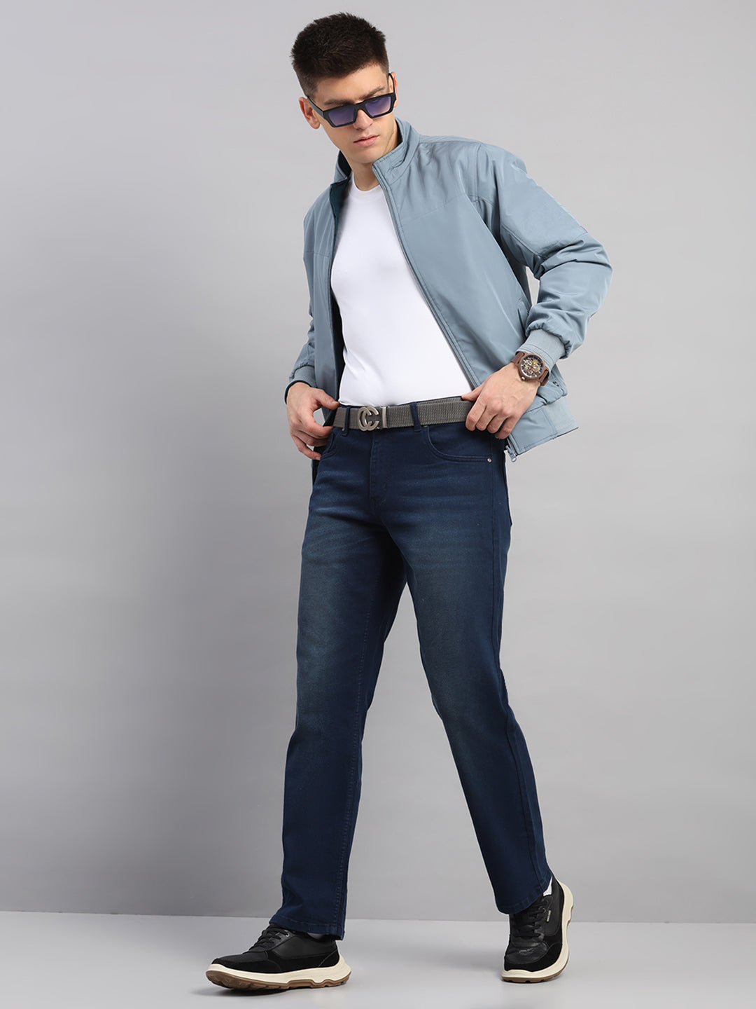 Men Grey Solid Collar Full Sleeve Reversible Jacket