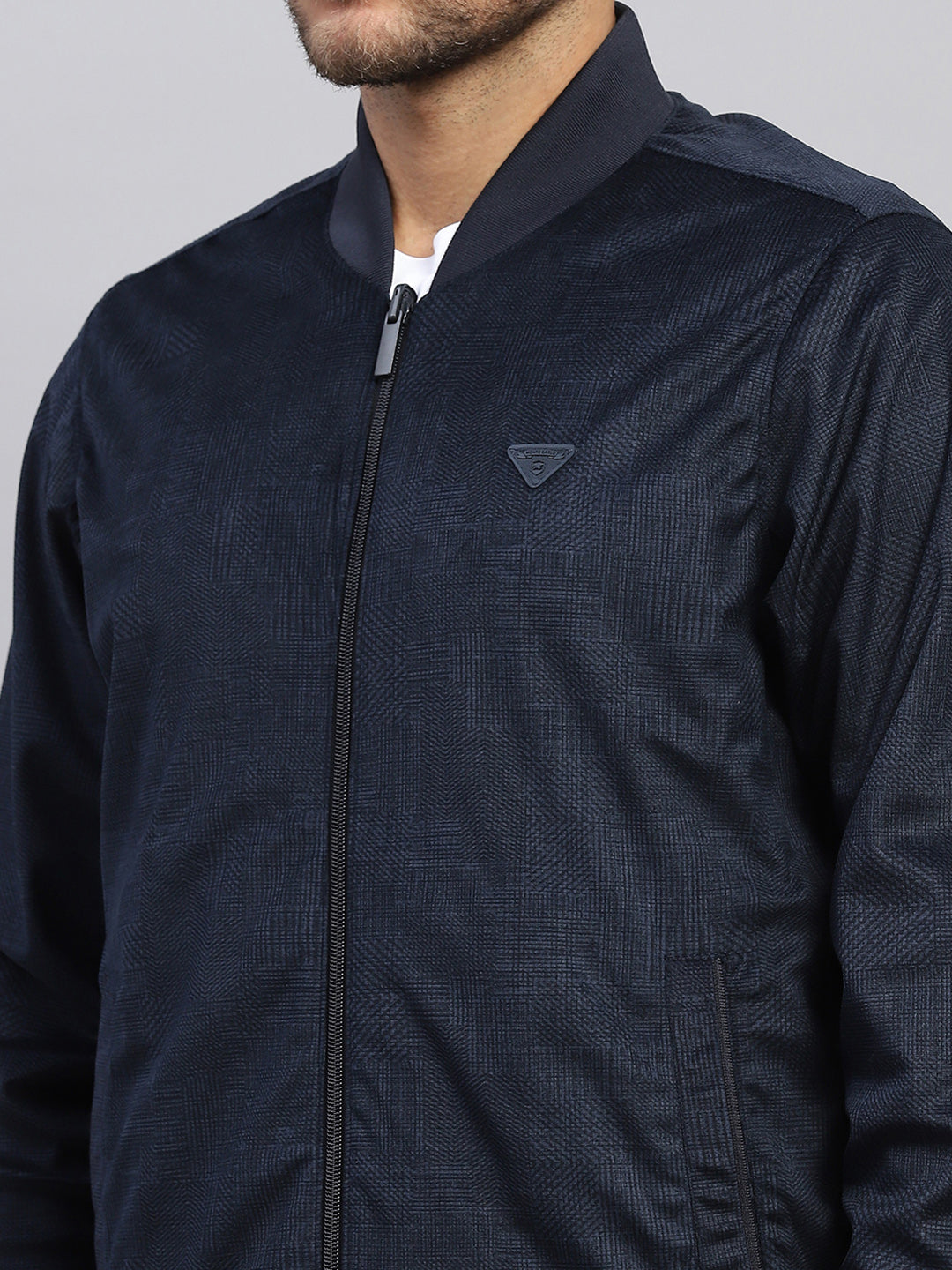 Men Navy Blue Solid Collar Full Sleeve Reversible Jacket