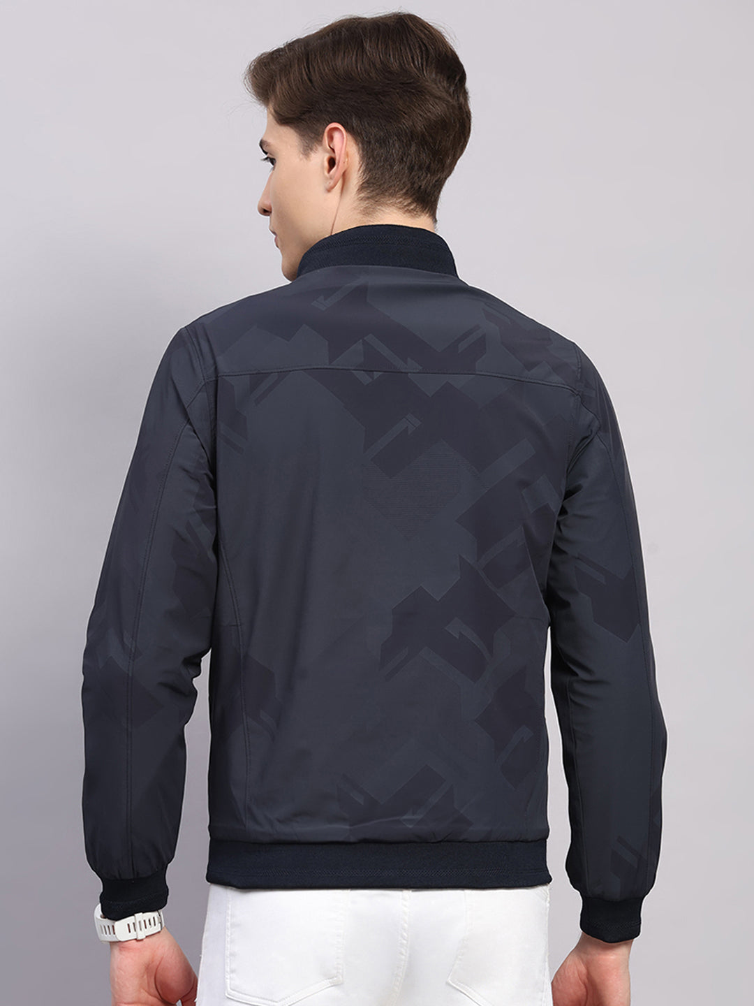 Men Navy Blue Solid Collar Full Sleeve Reversible Jacket