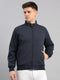 Men Navy Blue Solid Collar Full Sleeve Reversible Jacket