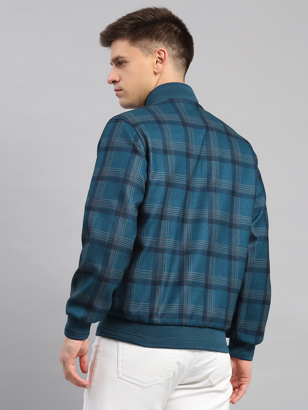 Men Navy Blue Solid Collar Full Sleeve Reversible Jacket