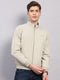 Men Off White Solid Collar Full Sleeve Jacket