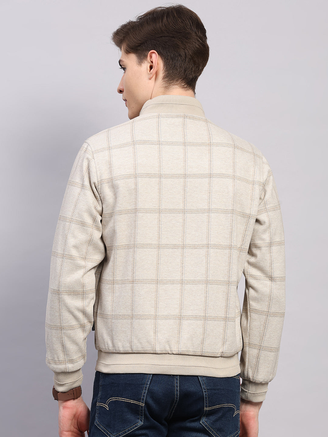 Men Off White Solid Collar Full Sleeve Jacket