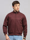 Men Burgundy Solid Collar Full Sleeve Jacket