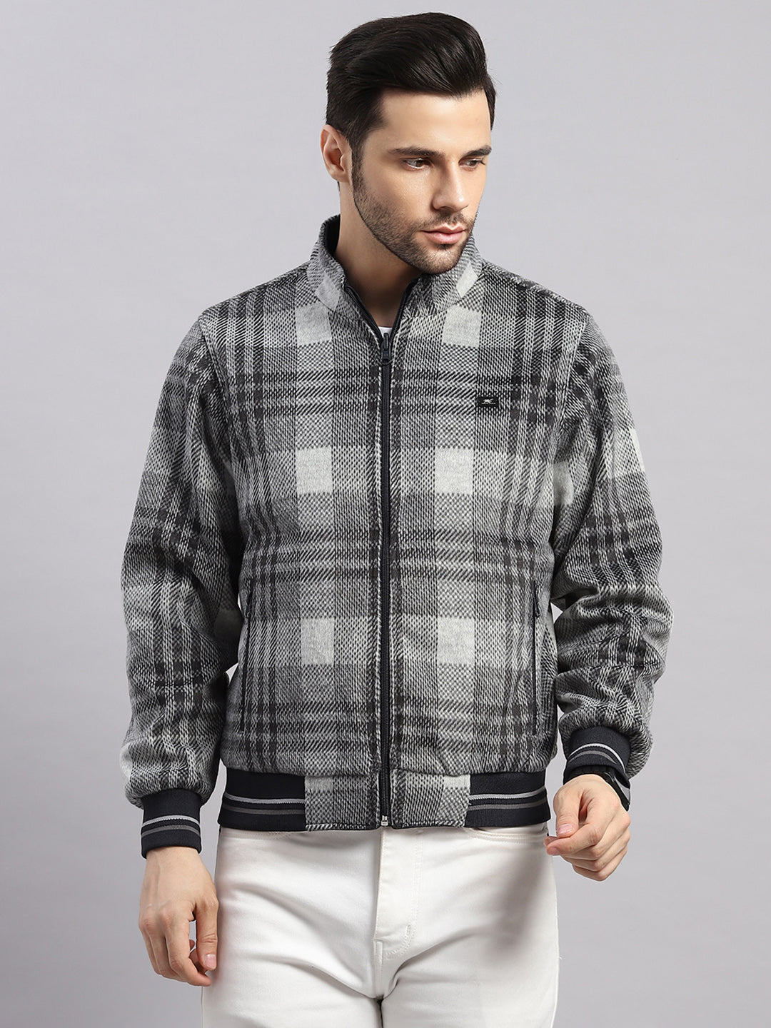 Men Navy Blue Solid Collar Full Sleeve Reversible Jacket