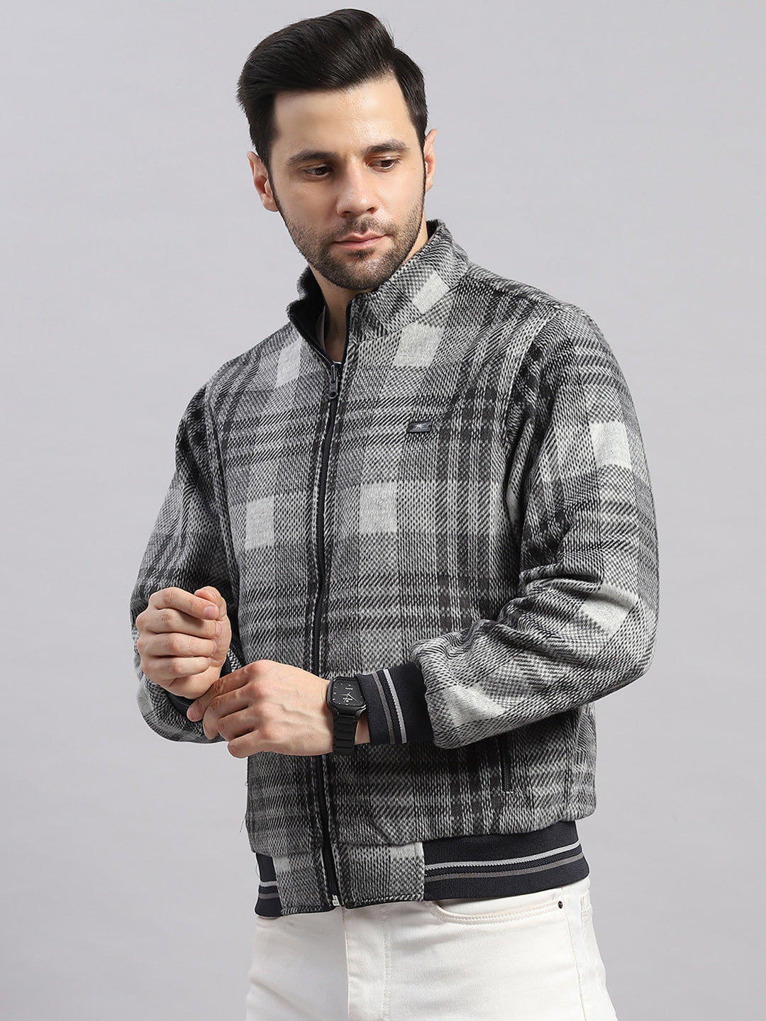 Men Navy Blue Solid Collar Full Sleeve Reversible Jacket