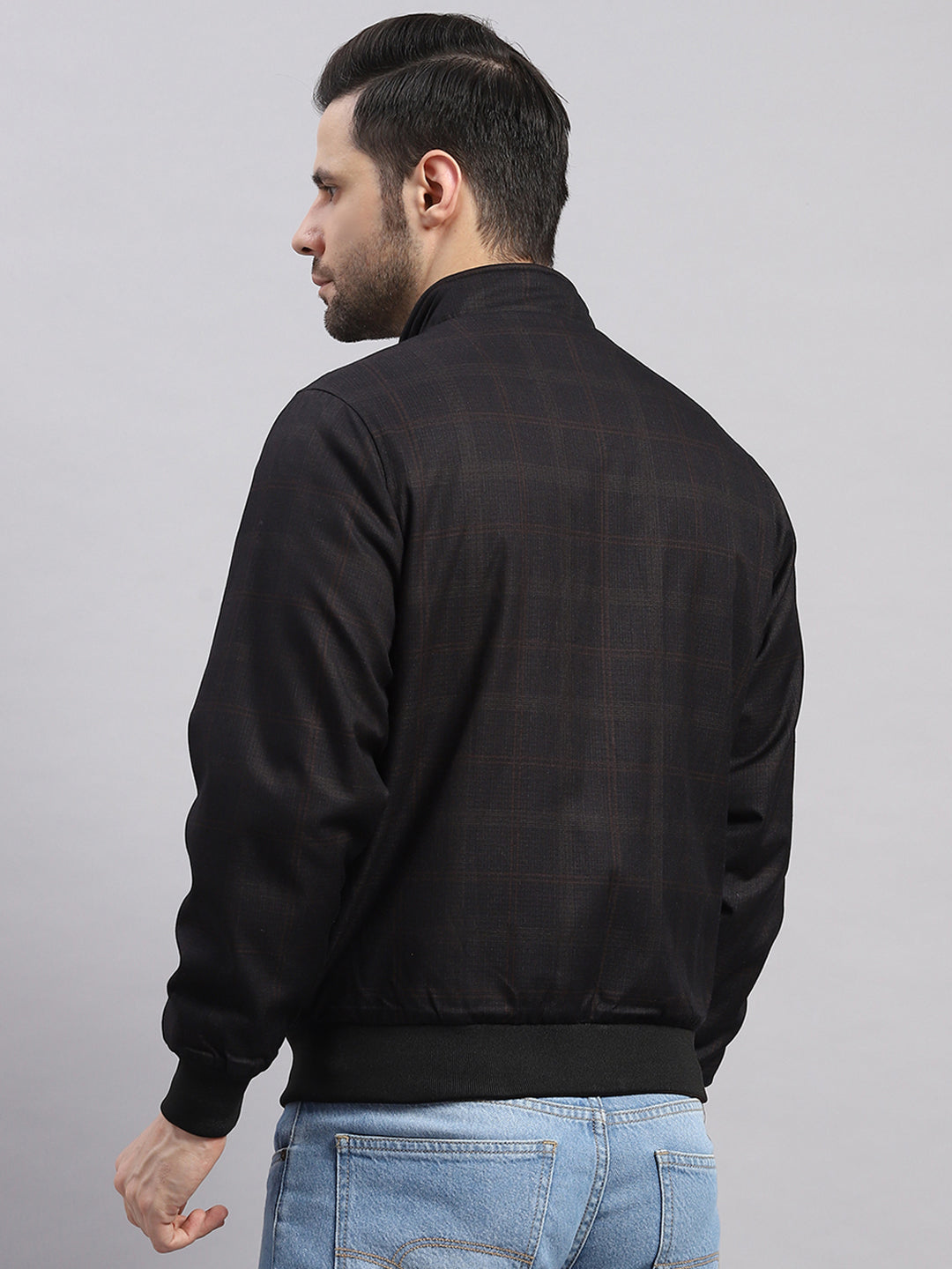 Men Black Solid Collar Full Sleeve Reversible Jacket