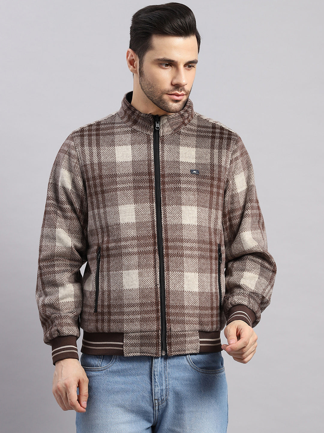 Men Black Solid Collar Full Sleeve Reversible Jacket