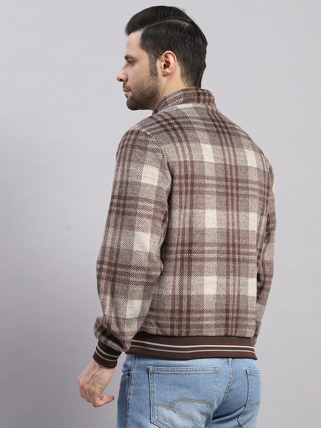 Men Black Solid Collar Full Sleeve Reversible Jacket