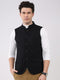 Men Black Solid Collar Sleeveless Jacket