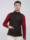 Men Brown Solid Band Neck Sleeveless Jacket