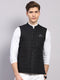 Men Black Check Collar Sleeveless Reversible Nehru Jacket